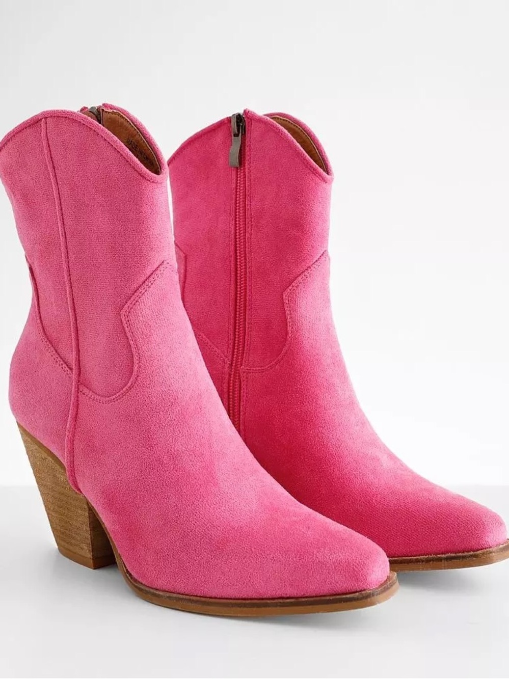 Beast Fashion - Women's Hot Pink Suede Western Block Heel Boot